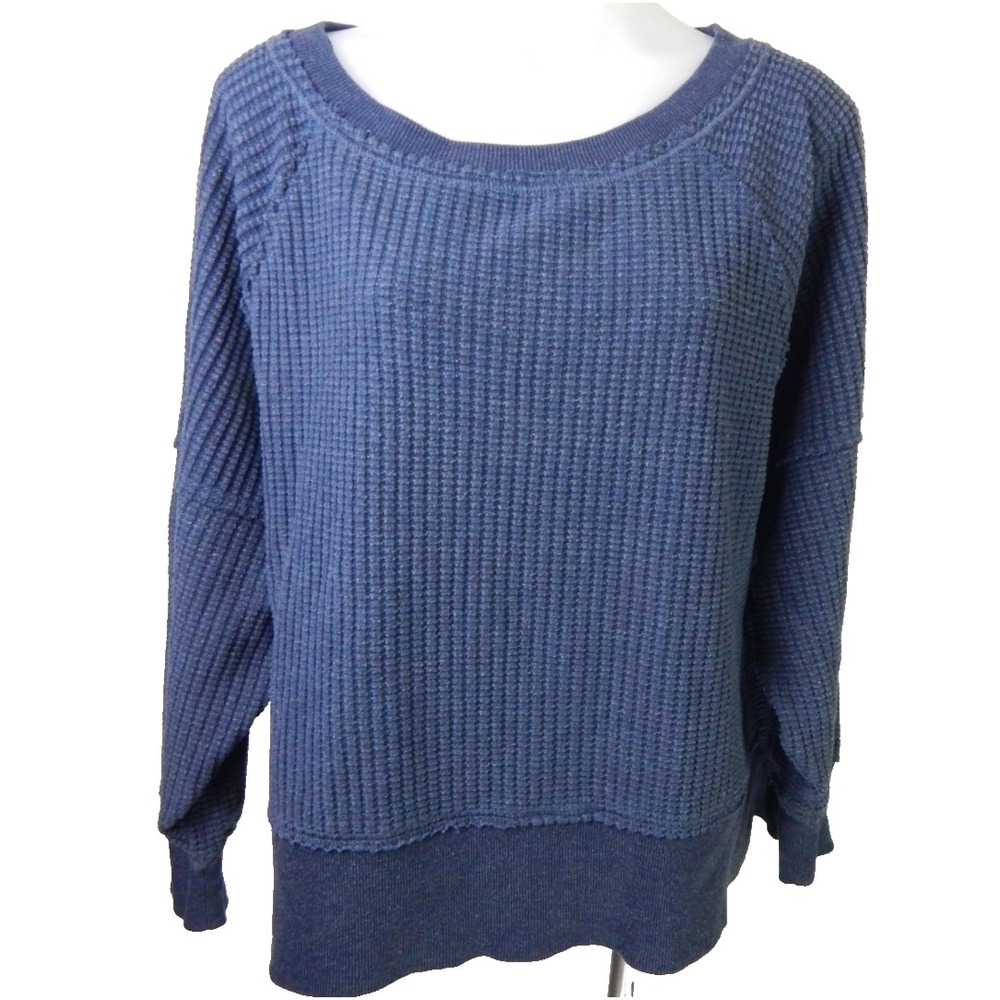 American Eagle Women's XS Sweatshirt Big Hug Waffle Knit Crewneck Navy Pullover